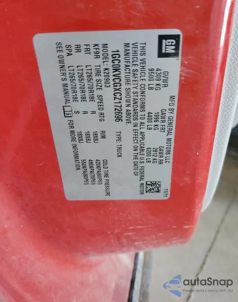 2012 Chevrolet Silverado K2500 Heavy Duty z USA, uszkodzony, nr VIN 1GC0KVCGXCZ172696